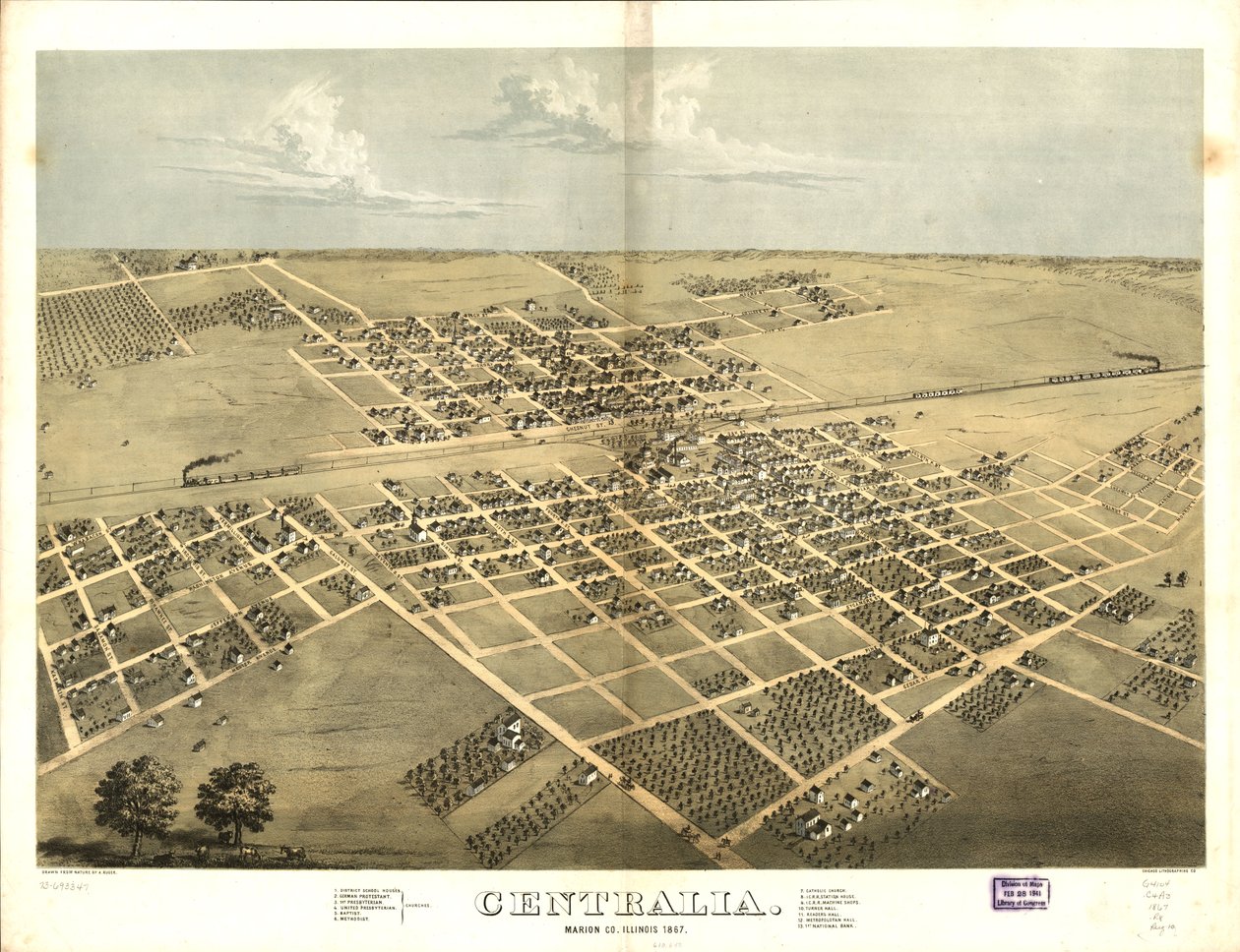 Centralia, Marion Co, Illinois 1867. LOC 73693347 af A.; Chicago Lithographing Co. Ruger