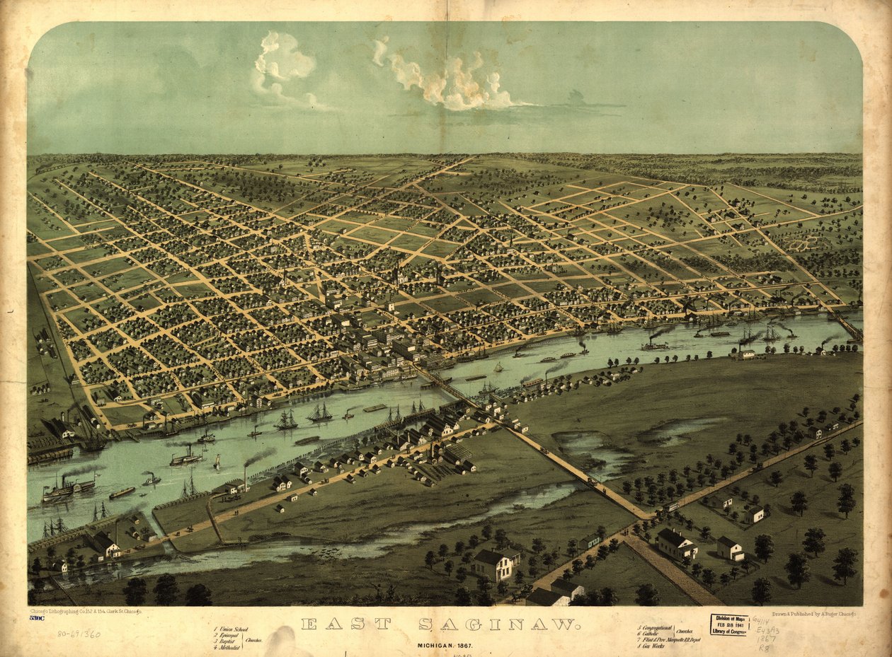East Saginaw, Michigan, 1867 LOC 80691360 af A.; Chicago Lithographing Co. Ruger