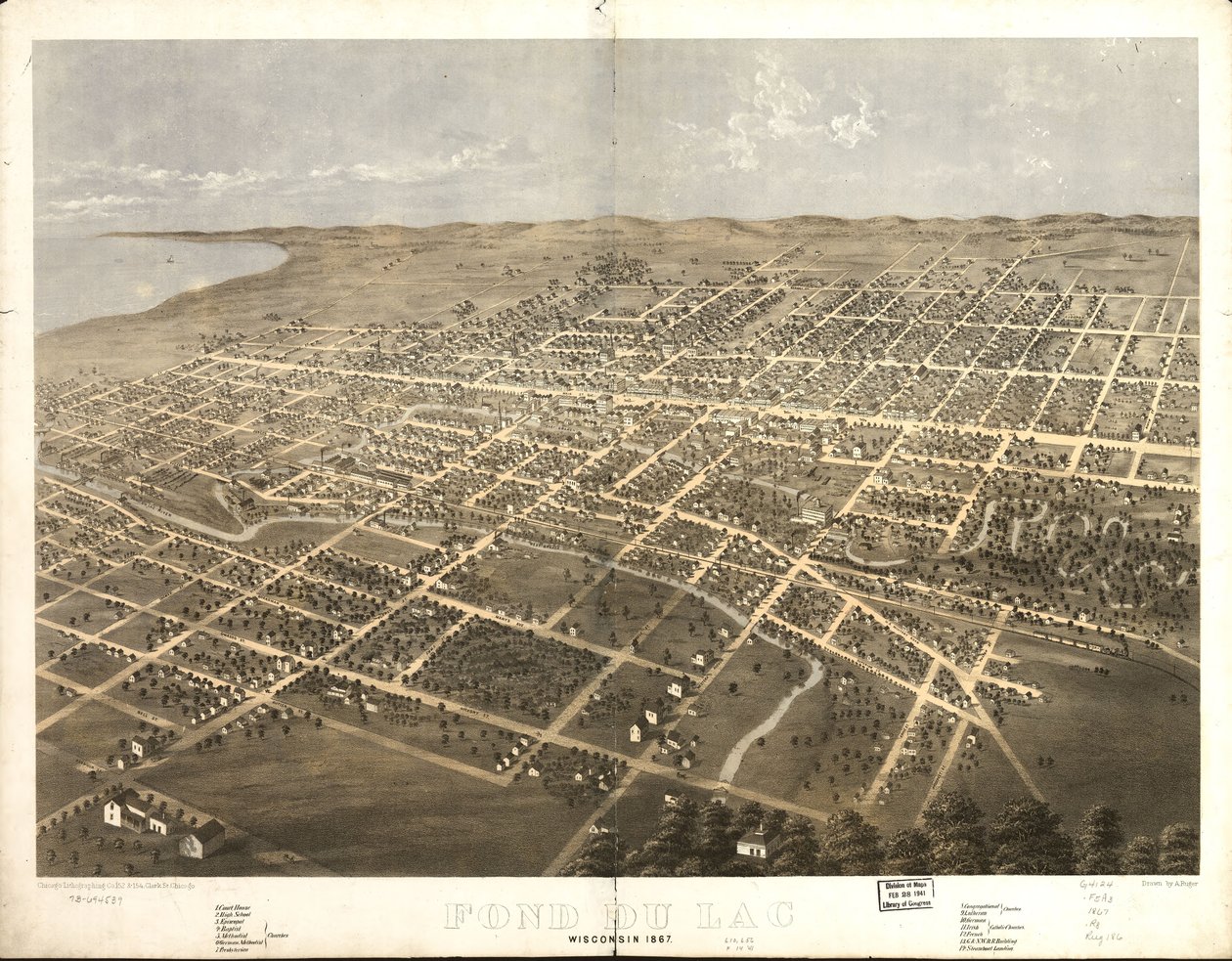Fond du Lac, Wisconsin 1867. LOC 73694539 af A.; Chicago Lithographing Co. Ruger