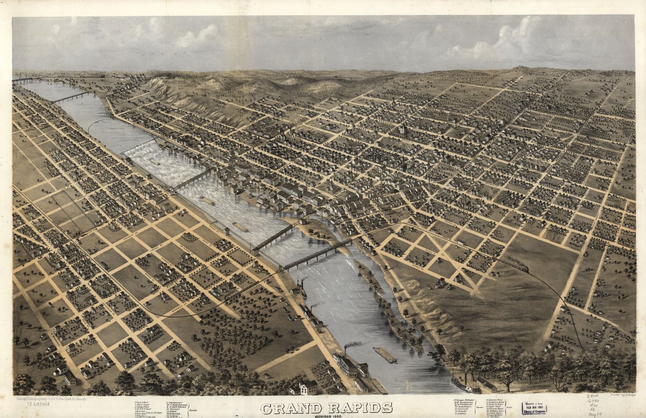Grand Rapids, Michigan 1868. LOC 73693428 af A.; Chicago Lithographing Co. Ruger