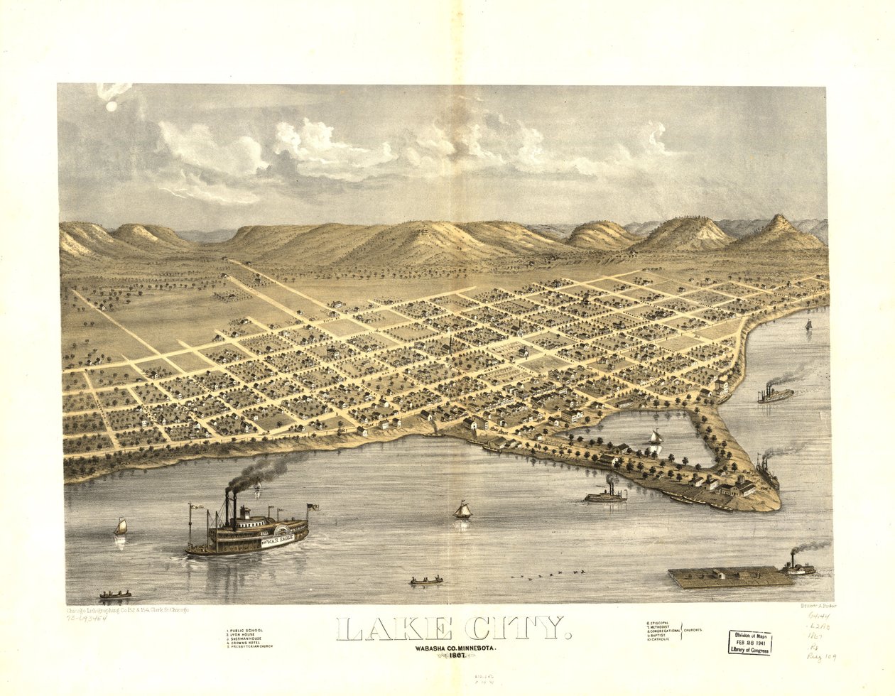 Lake City, Wabasha Co, Minnesota 1867. LOC 73693454 af A.; Chicago Lithographing Co. Ruger