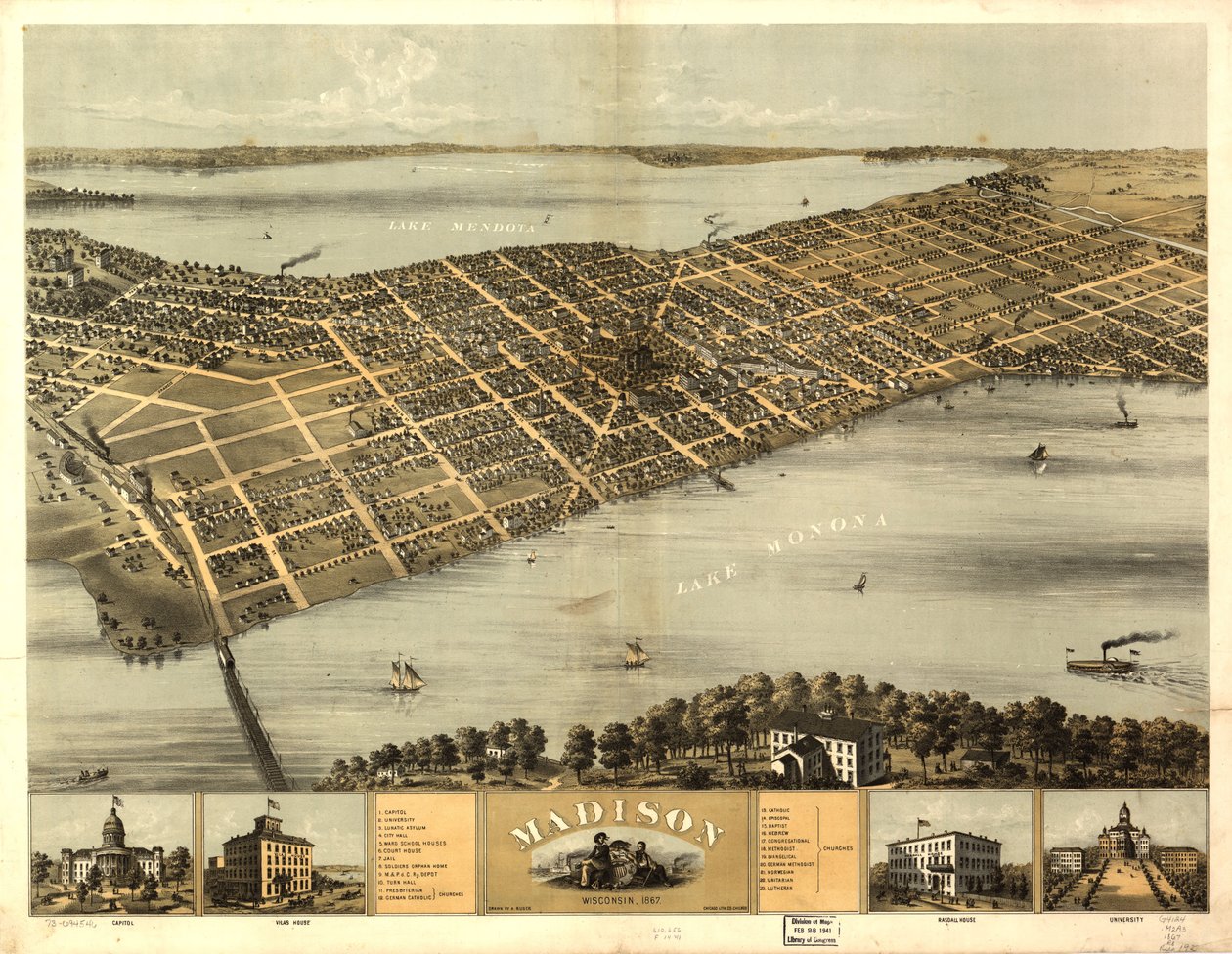 Madison, Wisconsin 1867. LOC 73694546 af A.; Chicago Lithographing Co. Ruger