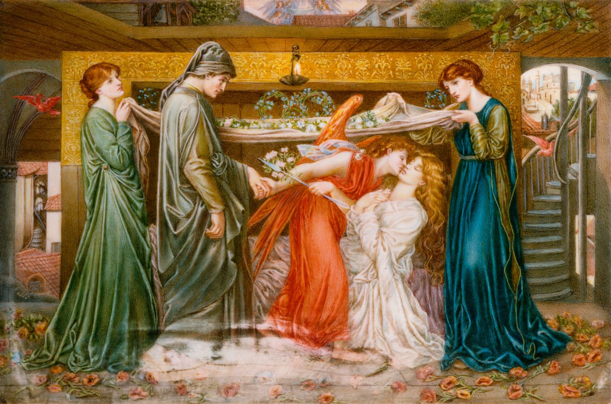 Dantes drøm på tidspunktet for Beatrices død, ca. 1900 (olie på elfenben) af A. Corsi Lalli