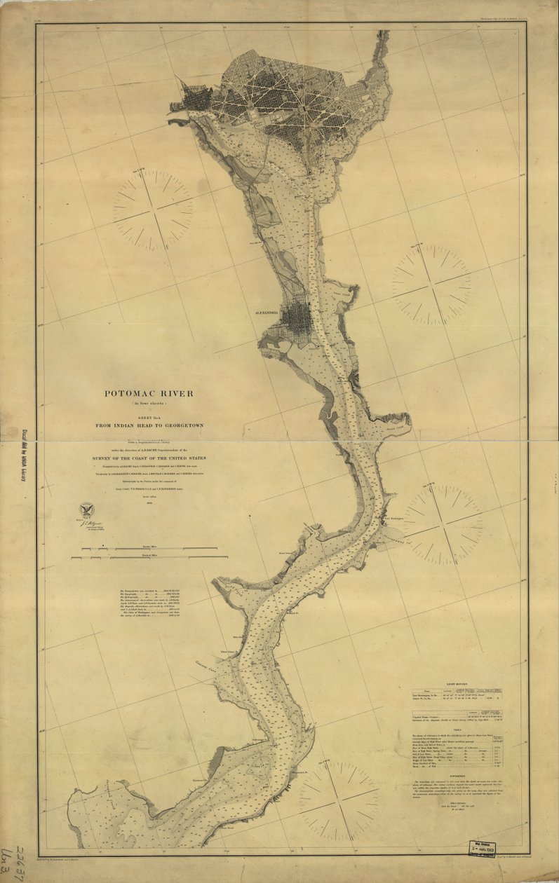 Potomac River (i fire ark): Bladnr. 4, fra Indian Head til Georgetown af A. D. United States Coast Survey; Bache