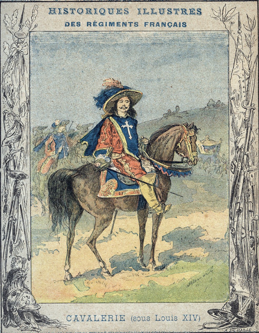 Kavaleri under Louis XIV - Fra et beskyttende hylster til skolebøger, slutningen af 1800-tallet - Kavaleri sous Louis XIV - illustration af A Demarle - Protege notesbook historique, slutningen af 1800-tallet - af A. Demarle