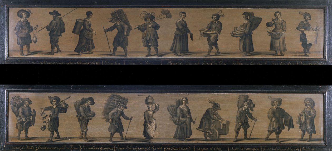 Les Cris de Paris, i 1634 (olie på træ) af A. Doy