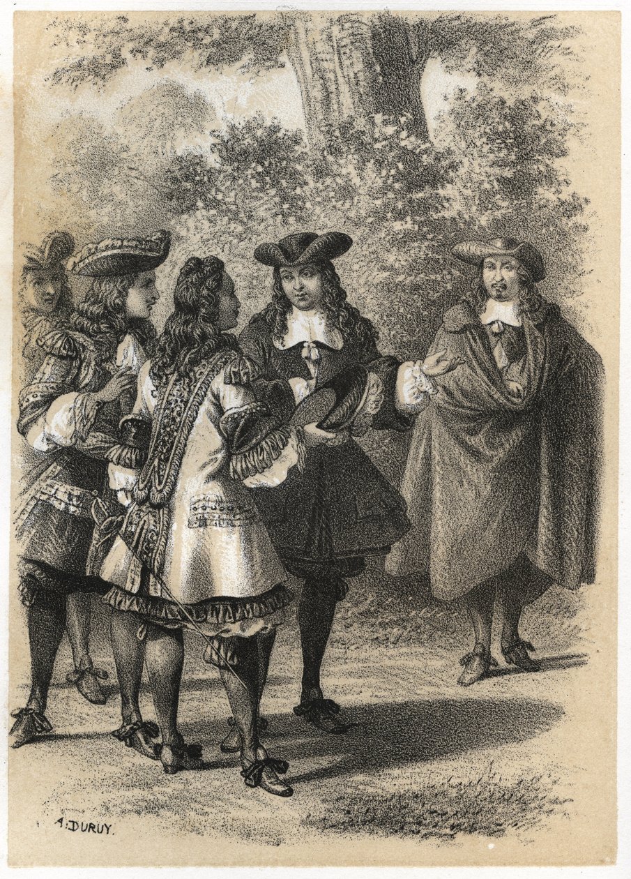 Møde i Paris mellem Jean Racine (1639-1699) og Pierre Corneille (1606-1684). Stik af A. Duruy i "" litterære illustrationer af Frankrig; guld, Anekdotisk galleri af vores hovedforfattere interesseret i deres handlinger og deres inskriptioner”” af J.B. af A. Duruy