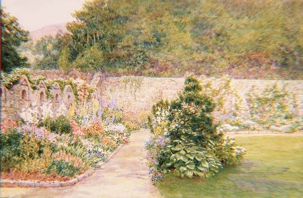 The Garden at Undermount, Bonchurch, Isle of Wight med St. Boniface i det fjerne af A. Foord Hughes