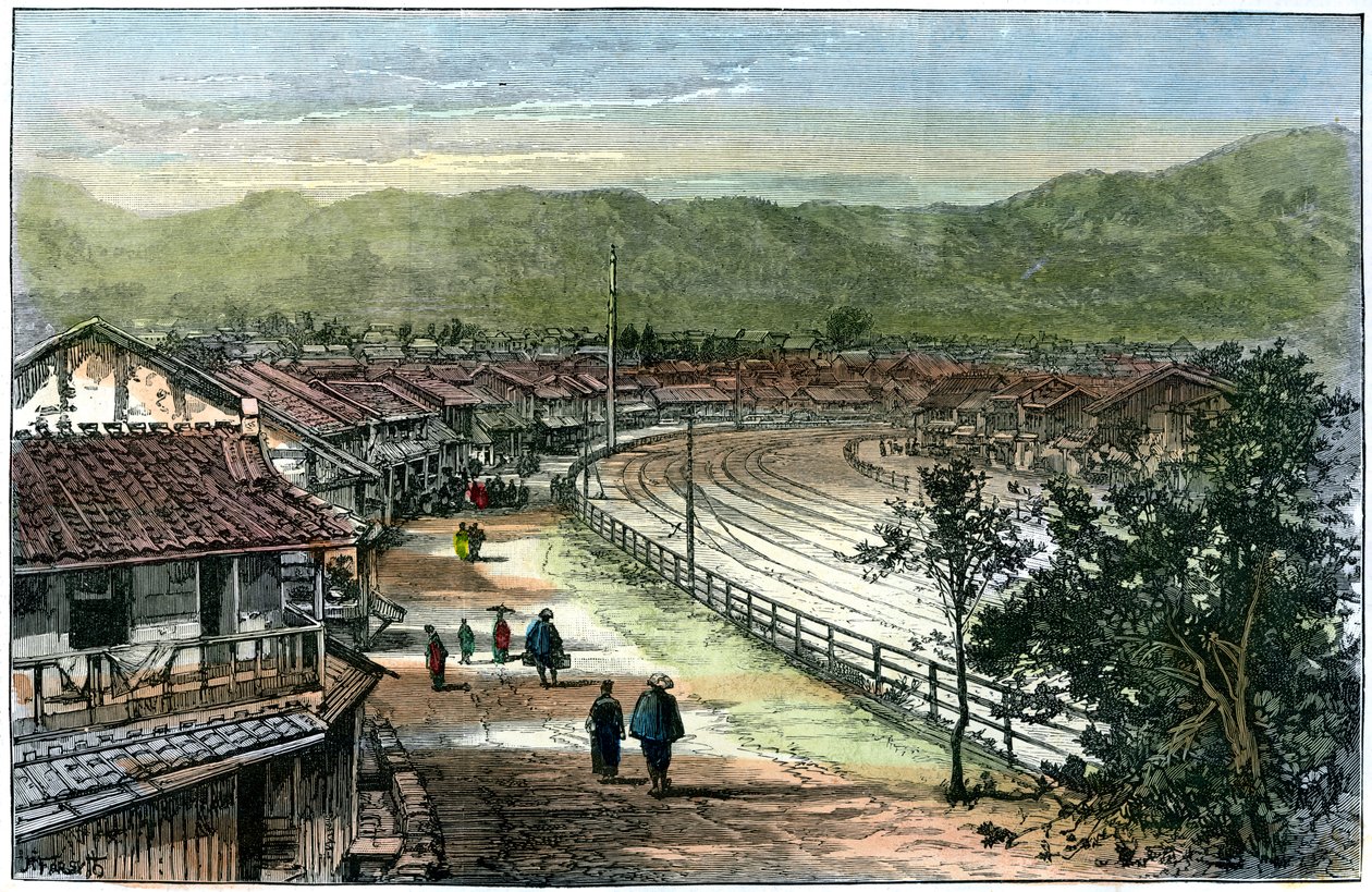 Jernbanelinje nær Kobe, Japan, 1891 af A. Forsyth