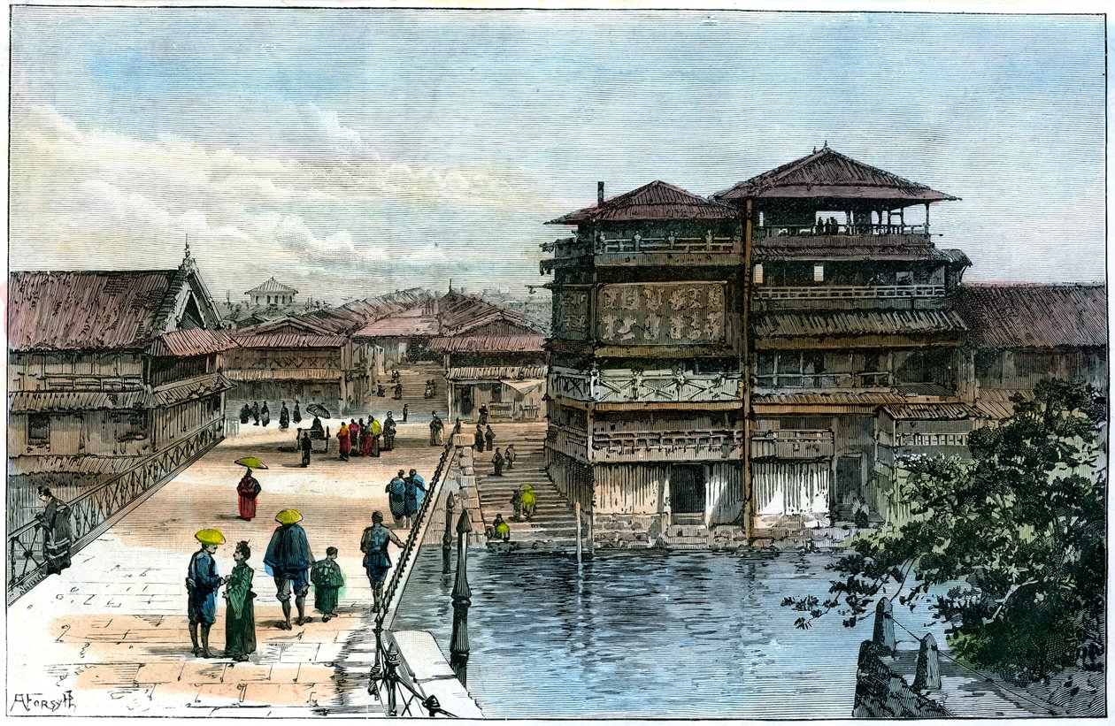 Yebis Bridge, Kosaka, Japan, 1891 af A. Forsyth