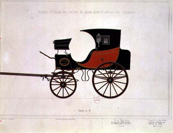 Design af en vogn for Postvæsenet, graveret af Engelmann og Graf af A. G. (after) Ducoudray