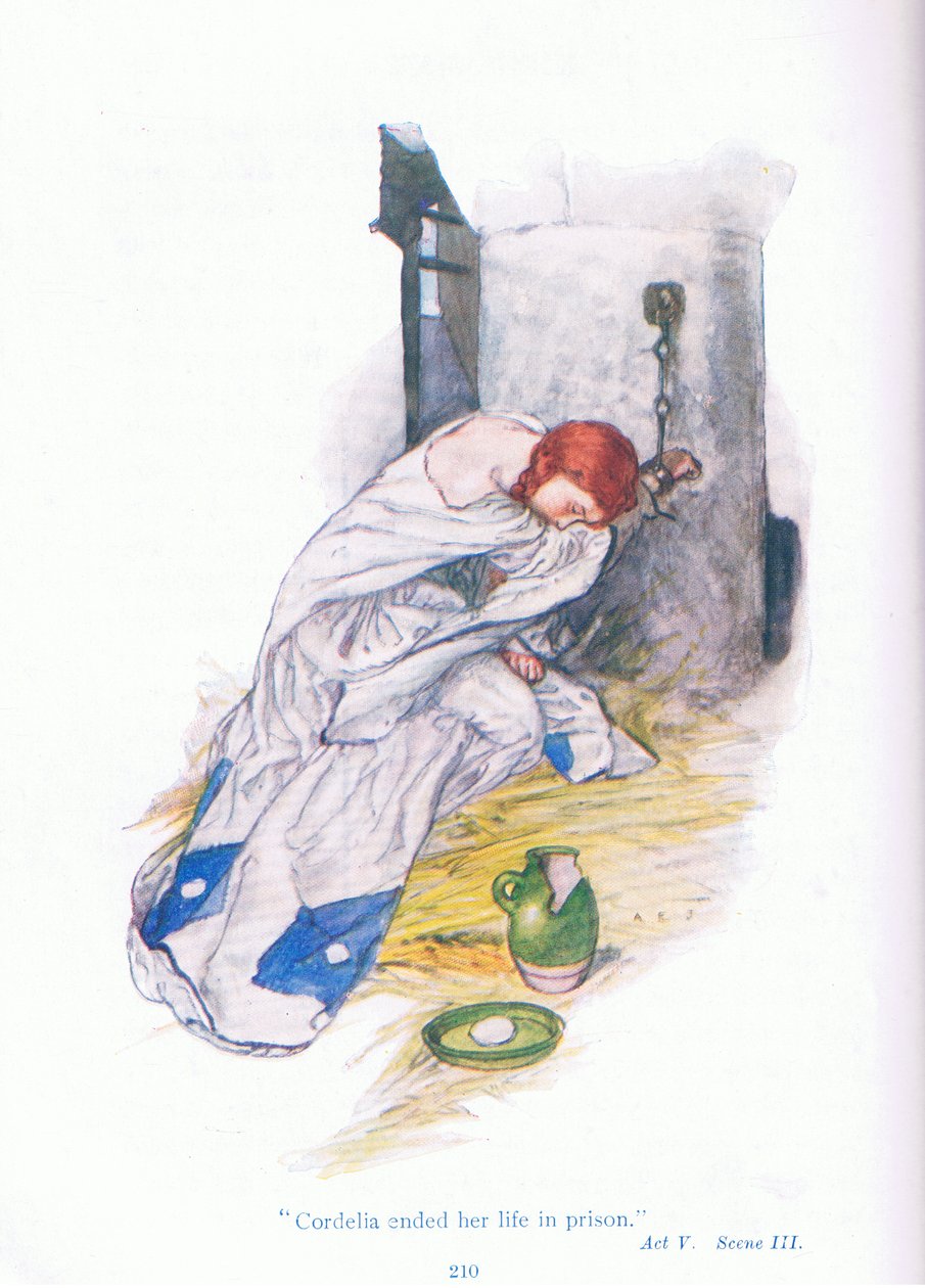 Cordelia endte sit liv i fængsel (King Lear), fra Tales from Shakespeare pub. af Ward Lock & Co Ltd af A. Jackson