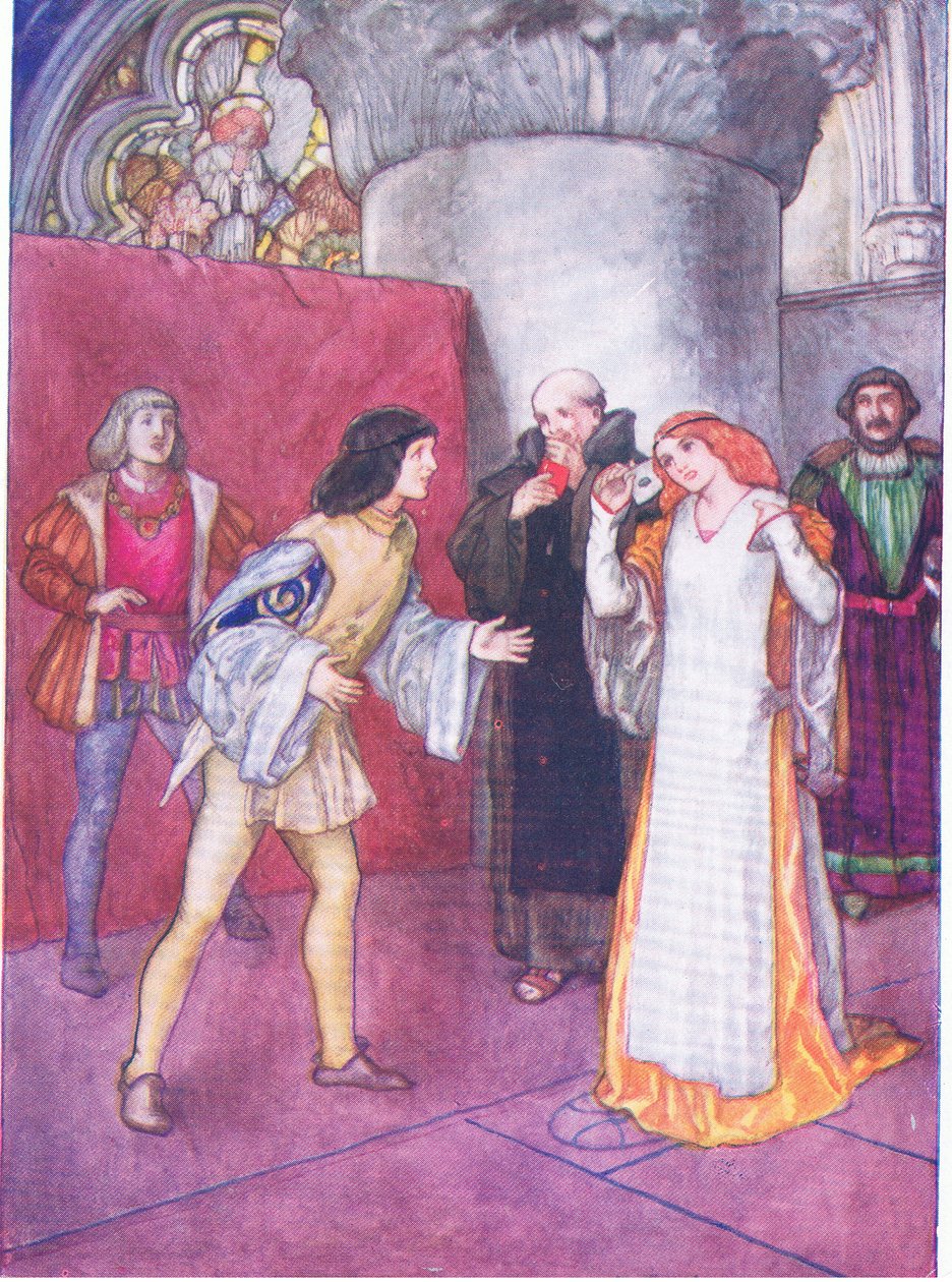 Da hun tog sin maske af, viste den ukendte dame sig ikke at være nogen niece (som blev præsenteret) af damehelten selv (Much Ado About Nothing), fra Tales from Shakespeare pub. af Ward Lock & Co Ltd af A. Jackson