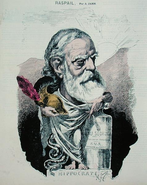 Karikatur af Francois Vincent Raspail (1794-1878) ca. 1870 (farvet gravering) af A. Jann