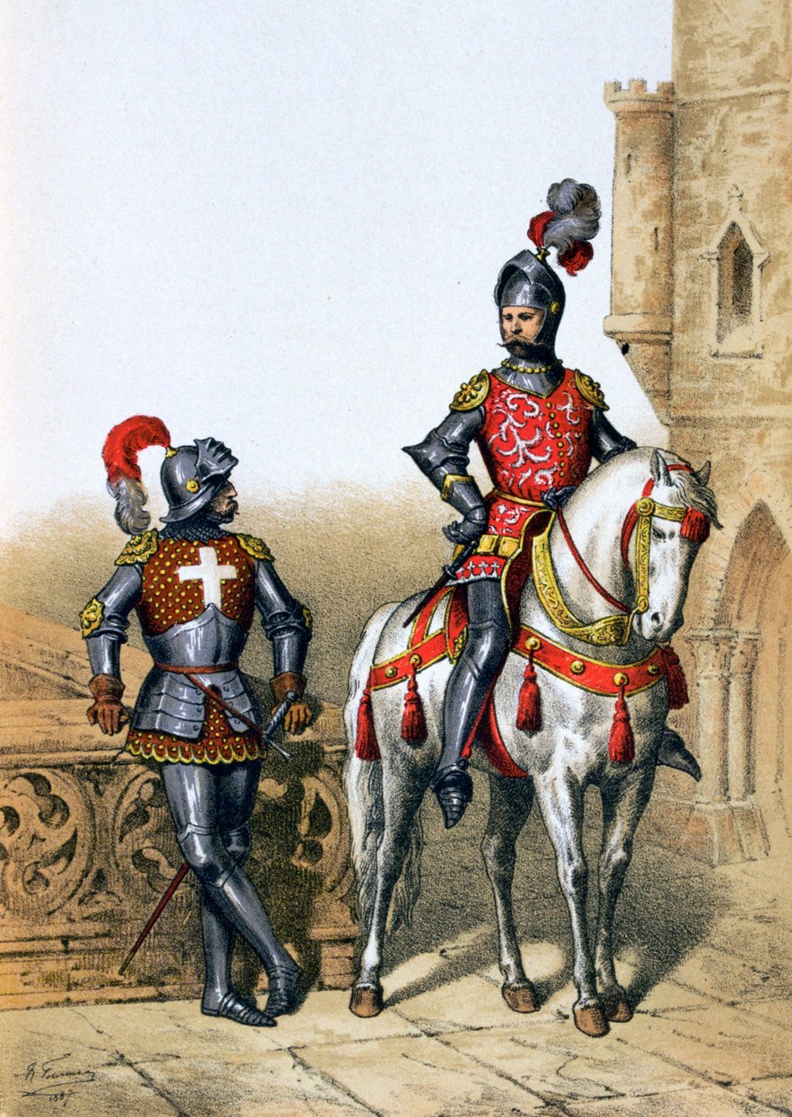 Kaptajn for bueskytterne i Paris og en kavaler, 1400-tallet, 1887 af A. Lemercier