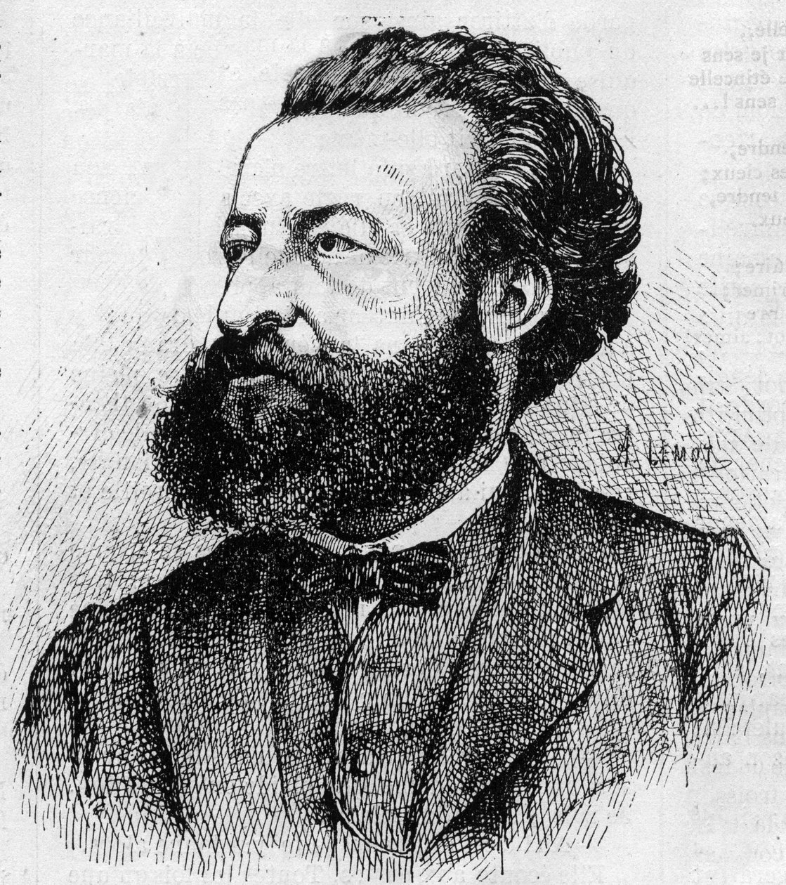 Portræt af Ulrich de Fonvielle (1833-1911), fransk journalist og literator - Indgravering af Lemot fra 1870 af A Lemot