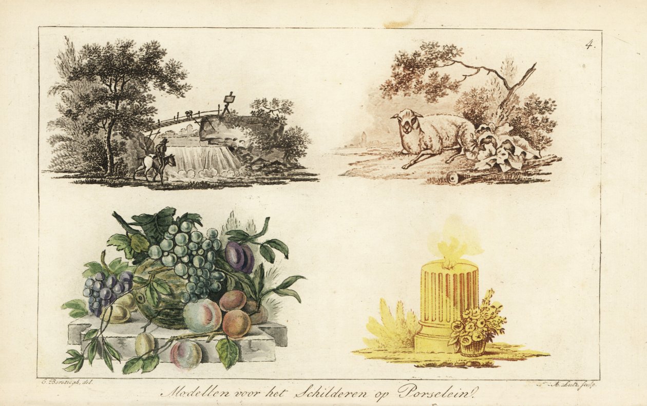 Mønstre til maling på porcelæn: landskaber, frugter, stearinlys af A. Lutz