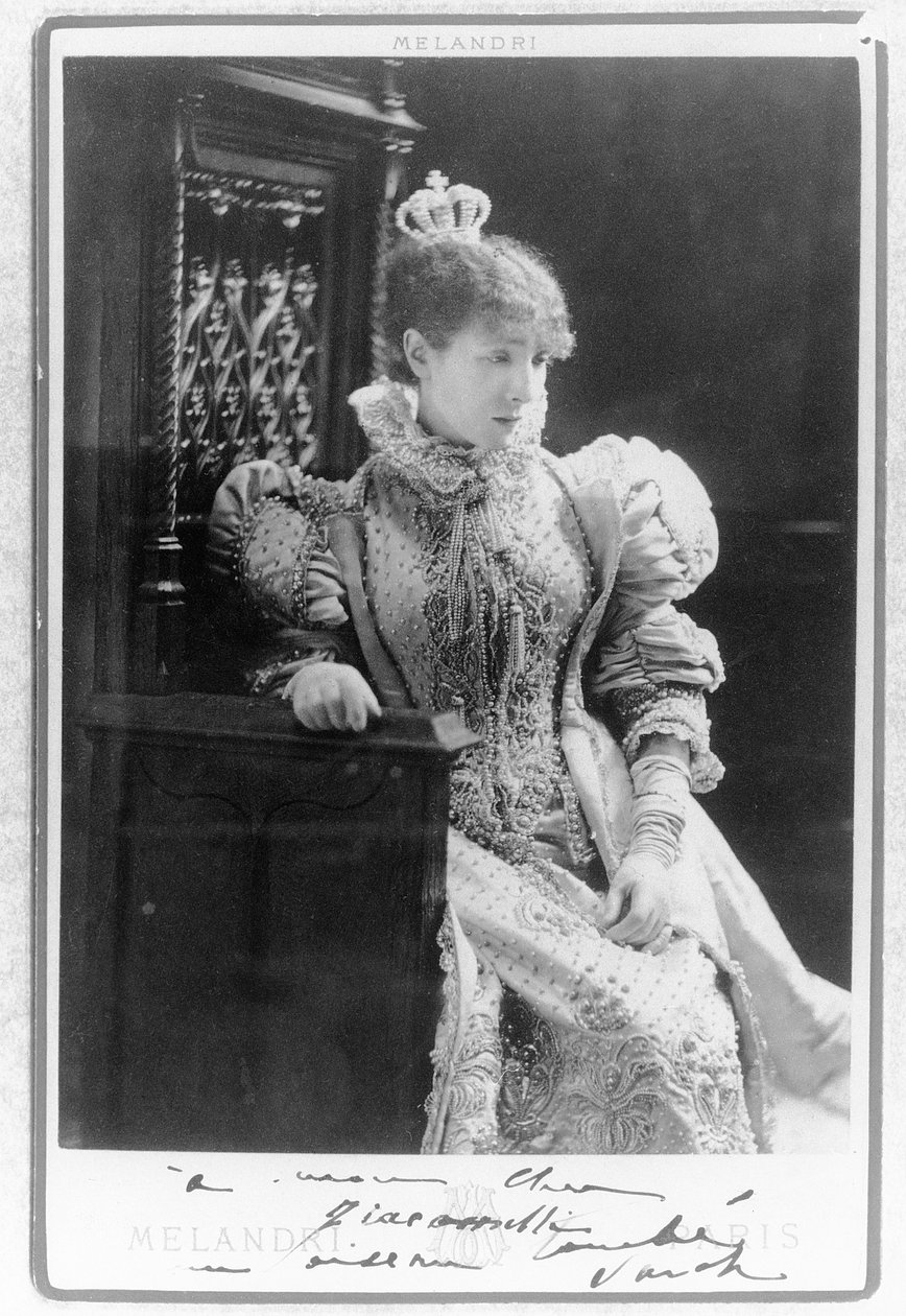 Sarah Bernhardt (1844-1923) i rollen som Marie de Neubourg i "Ruy Blas" af Victor Hugo (1802-85) af A. Melandri