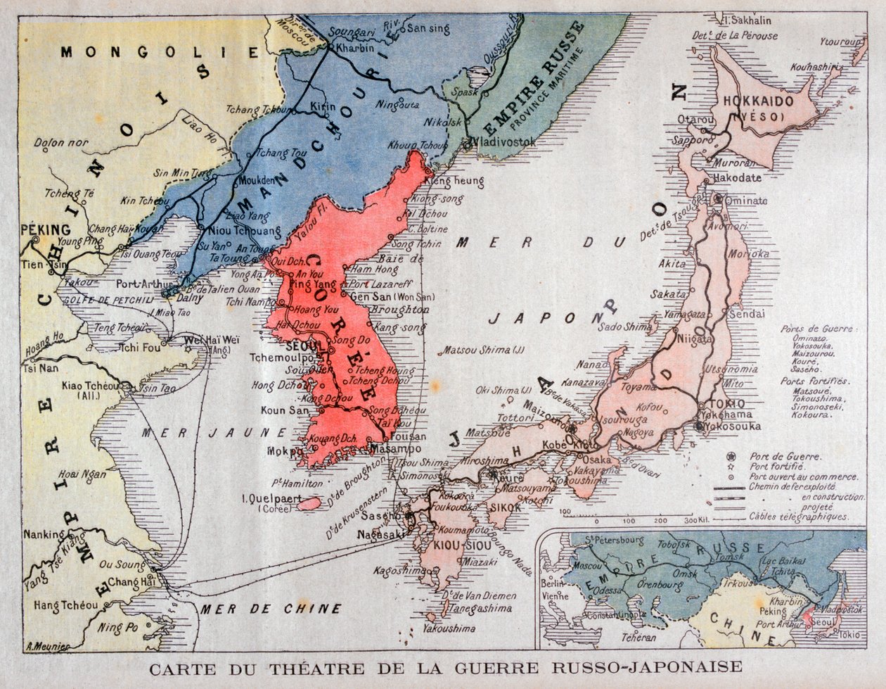 Kort over teatret for den russisk-japanske krig, 1904 af A Meunier