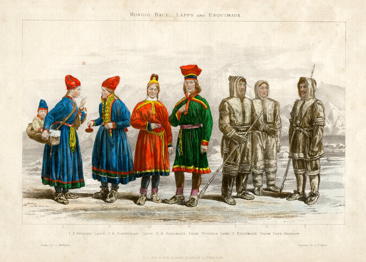 Mongolsk Race, Lapper og Esquimaux, 1800-tallet. af A. Portier