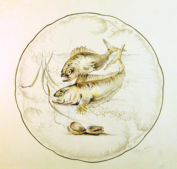 Wedgwood design til en tallerken, ca. 1880 (akvarel på papir) af A. Proudlove