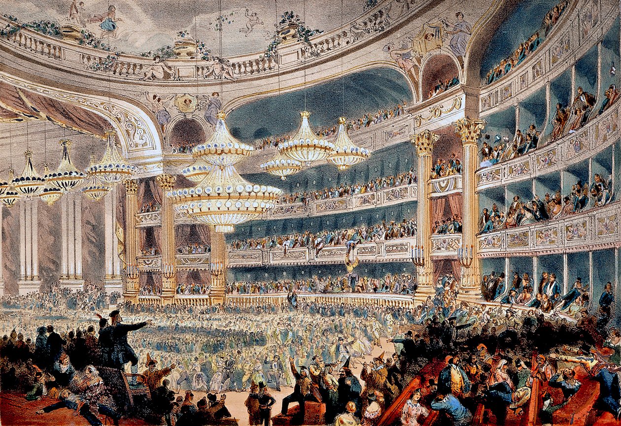 Bal i Opera de la rue Le Peletier i Paris omkring 1850 - Indgravering af en prost af A Provost