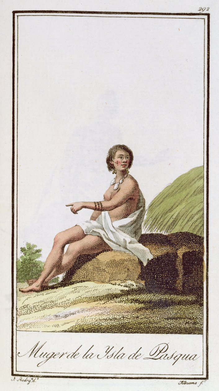 En kvinde fra påskeøen, graveret af Albuerne, 1799 af A. Rodriguez