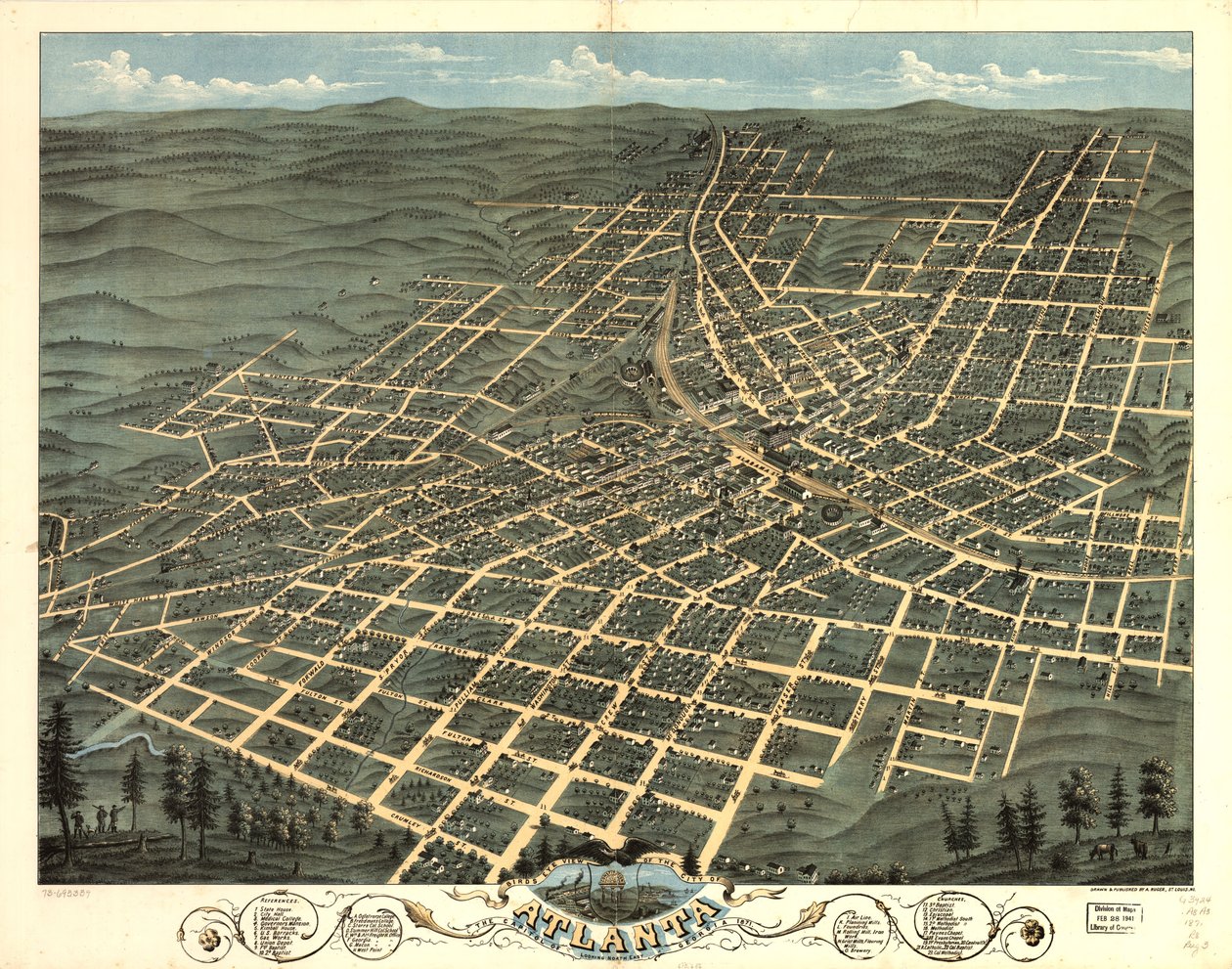 Fugleperspektiv af byen Atlanta, hovedstaden i Georgia 1871. LOC 73693339 af A. Ruger