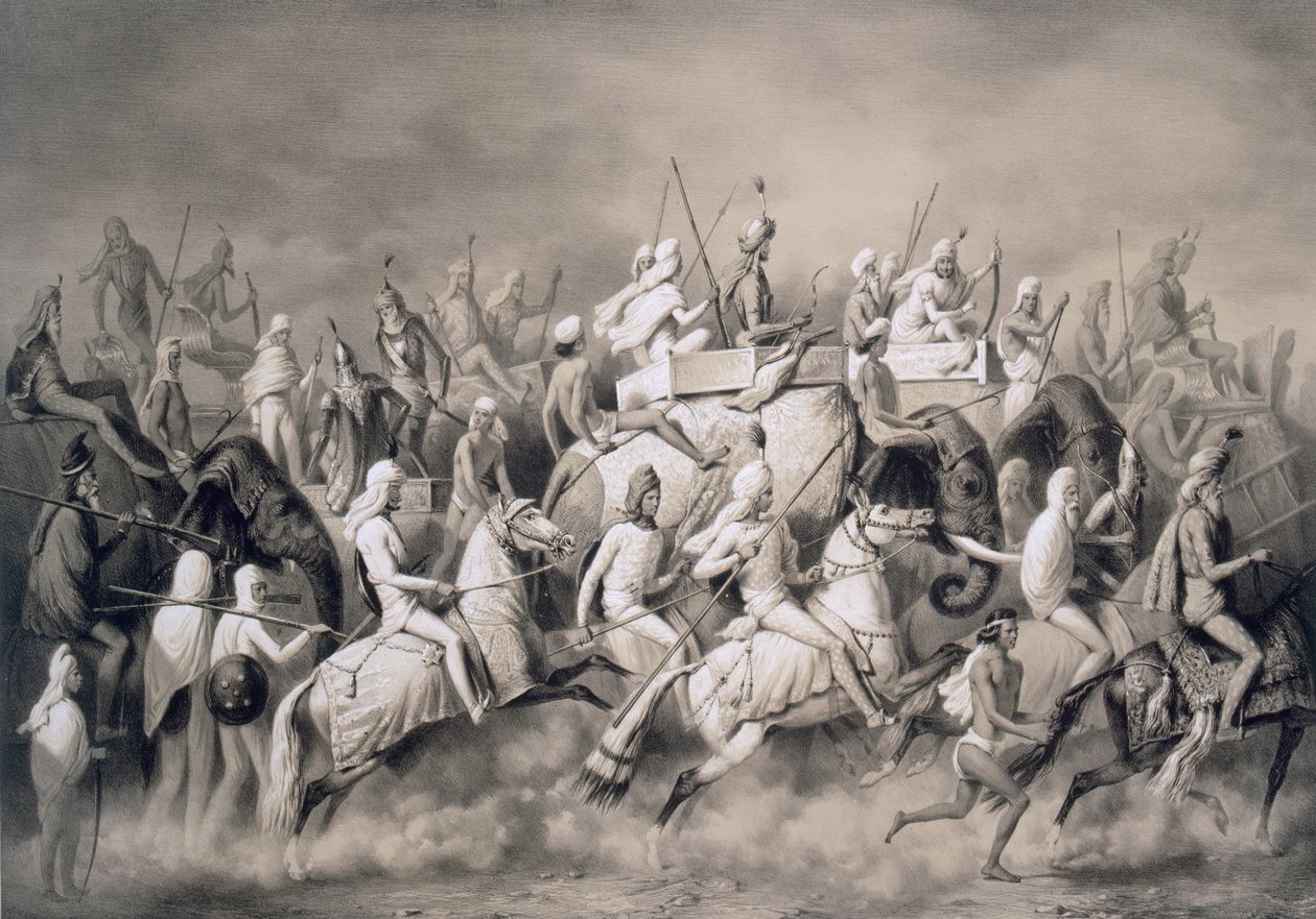 Chir Singh, Maharajah af sikherne og konge af Punjab med sit følge på jagt nær Lahore, 1859 af A. Soltykoff