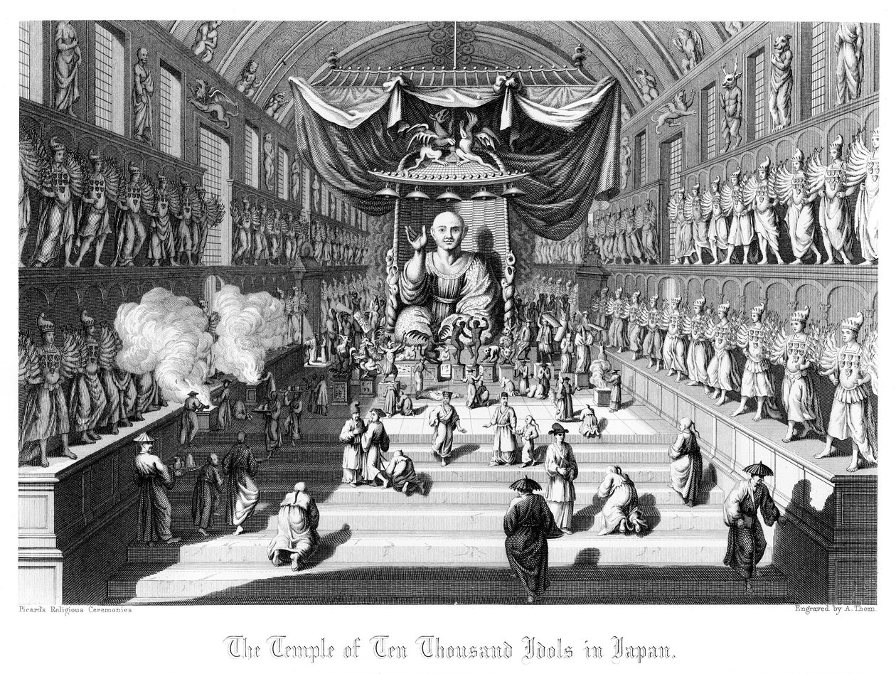 Templet af ti tusinde idoler i Japan, c1860. af A. Thom