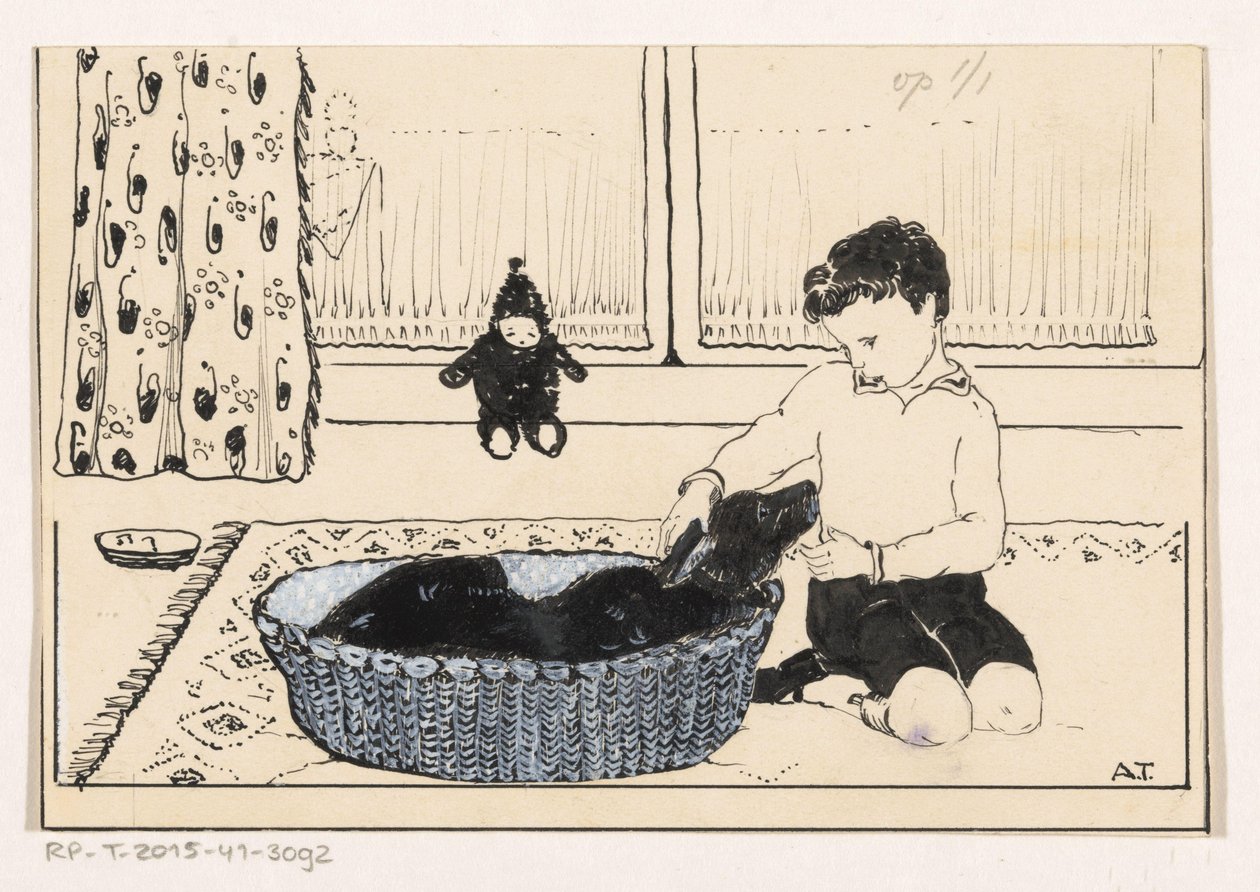Dreng, der klapper en hund af A. Tinbergen (signed by artist)