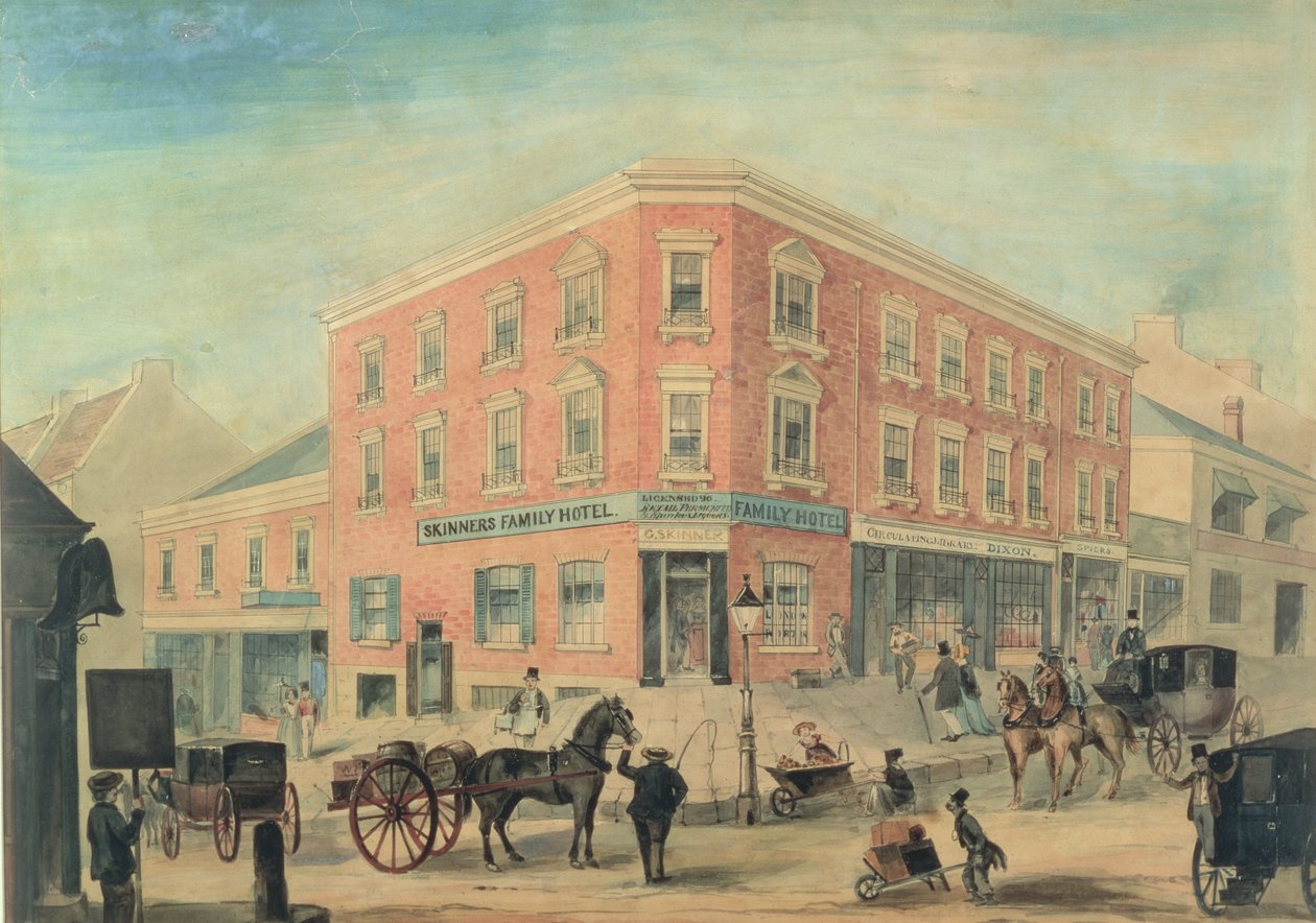Corner of George and Hunter Streets, Sydney, 1849 (wc) af A. Torning