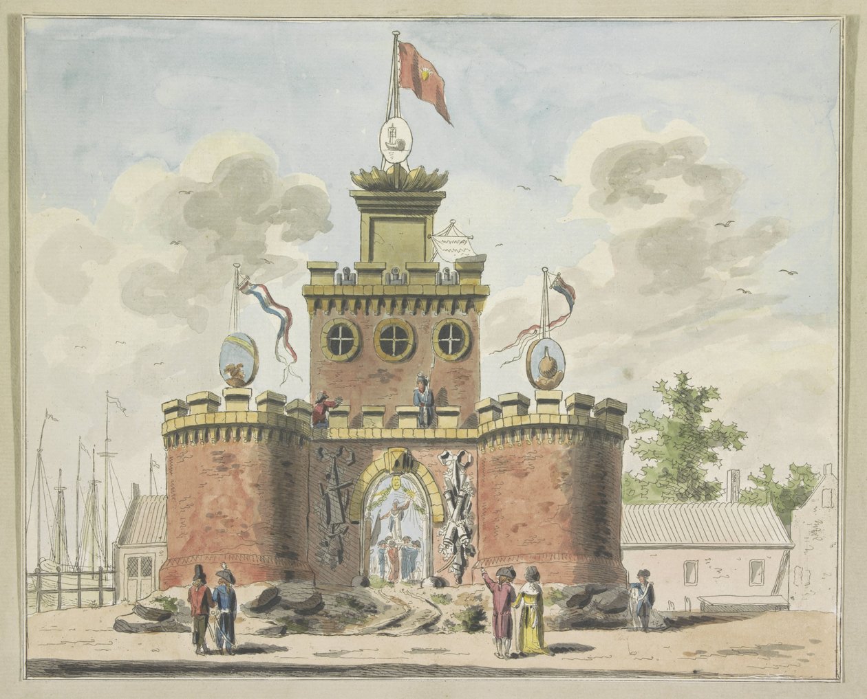 General Arms, dekoration på Kadijksplein, 1795 Ti plader med dekorationerne ved Alliantiefeest i Amsterdam i 1795 (serietitel) af A. Verkerk