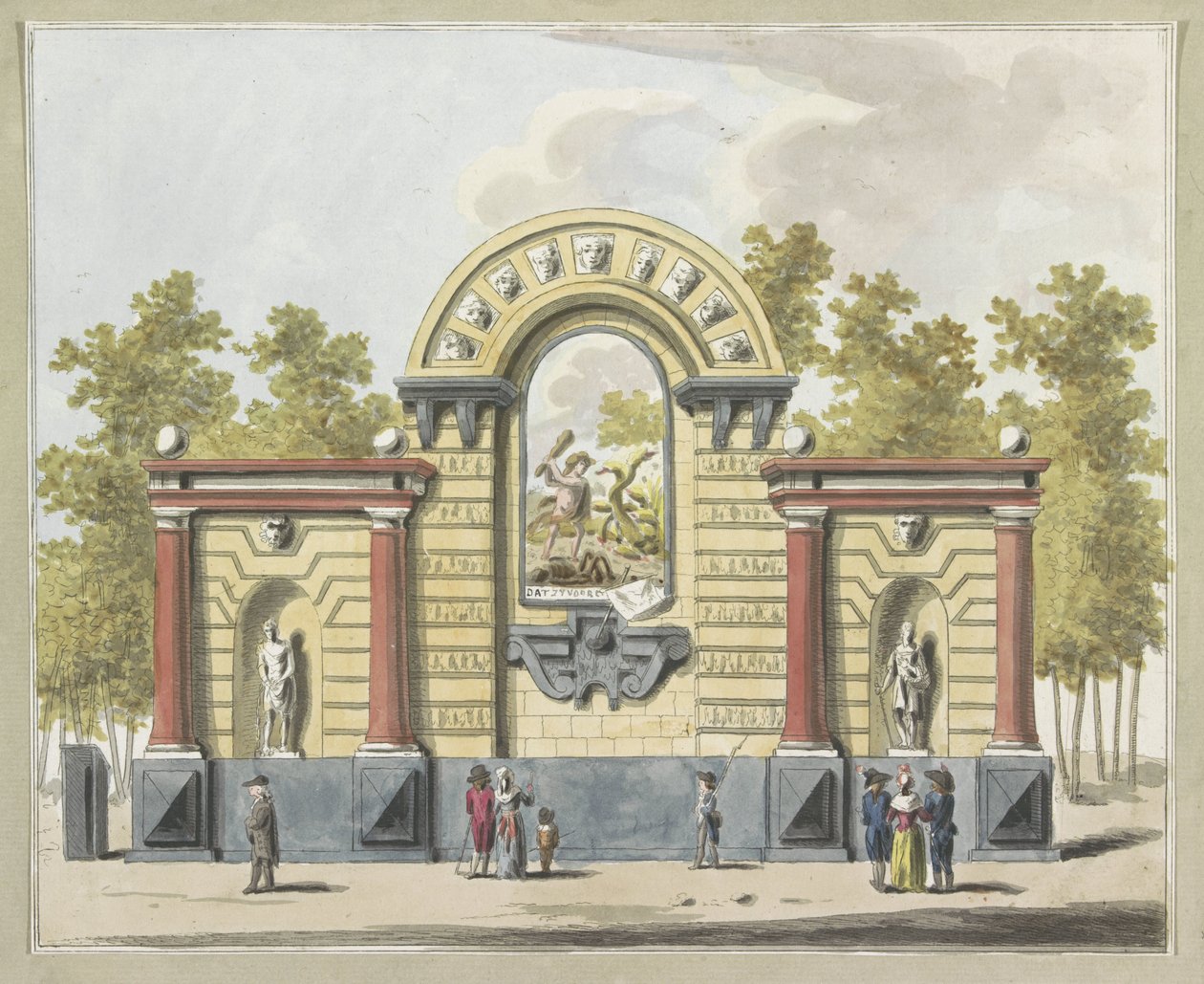 Destruktion af aristokratiet, dekoration på Westermarkt, 1795 Ti plader med dekorationerne ved Alliantiefeest i Amsterdam i 1795 (serietitel) af A. Verkerk