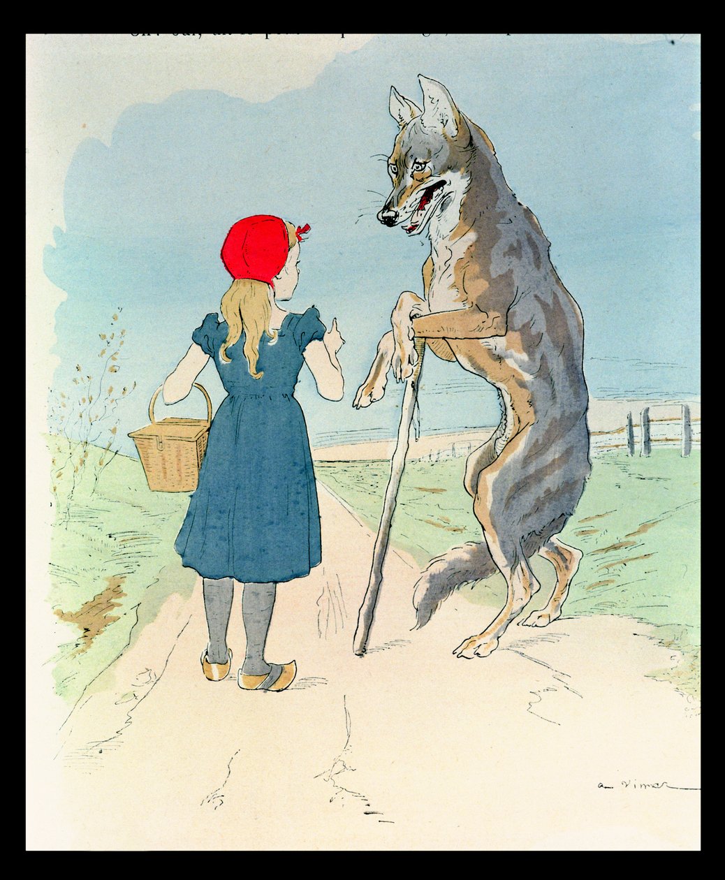 Illustration til "Lille Rødhætte" af Charles Perrault (1628-1703) (farvestik) af A. Vimar