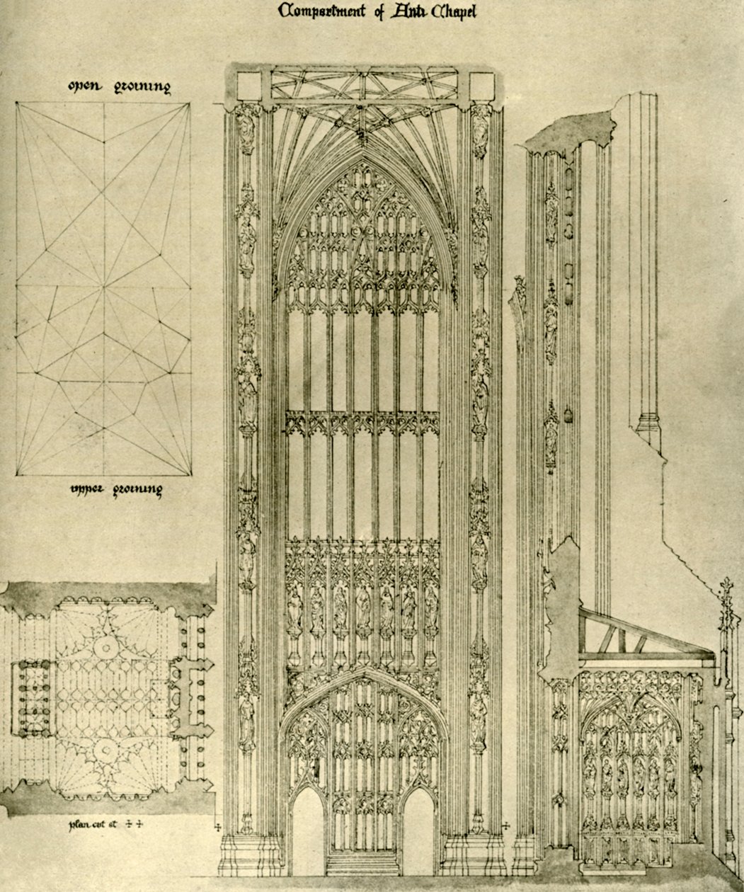 Arkitektonisk tegning: afdeling af Anti Chapel, 1833-1834, 1906. af A. W. N. Pugin