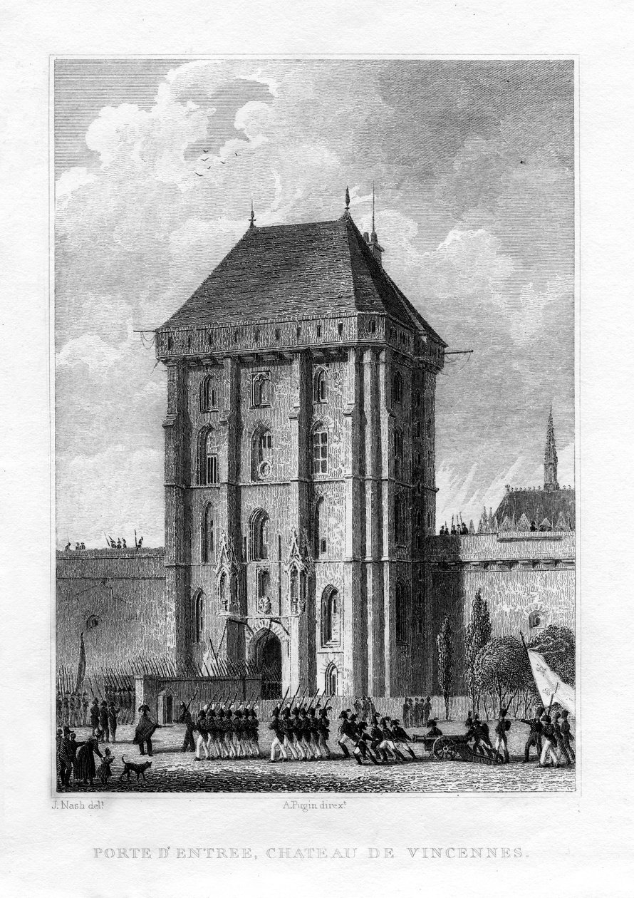Hovedporten, Chateau de Vincennes, Paris, 1830. af A. W. N. Pugin
