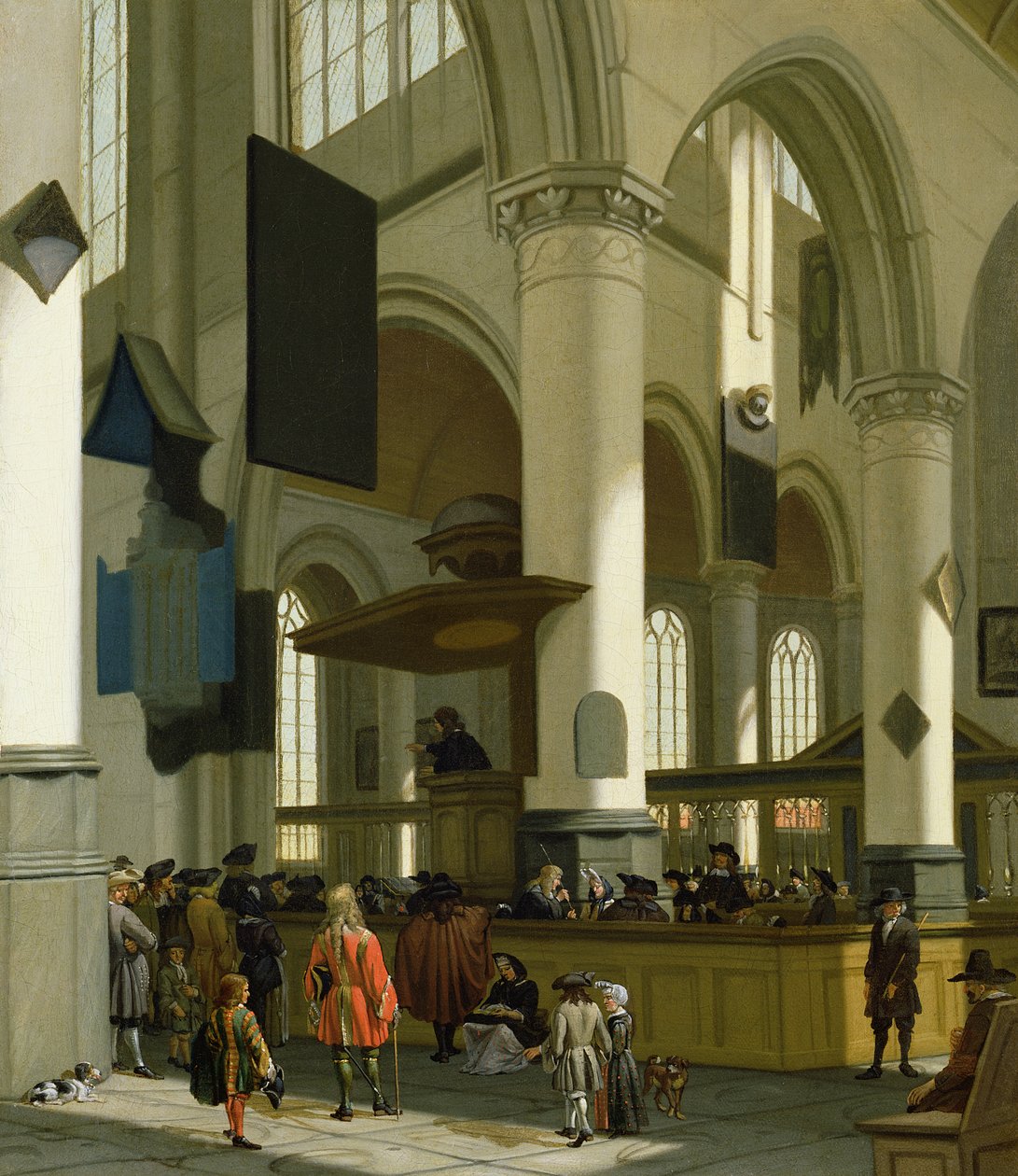 Interiør i Oude Kerk, Delft, med en prædikant af A. and Streeck, H. van Storck