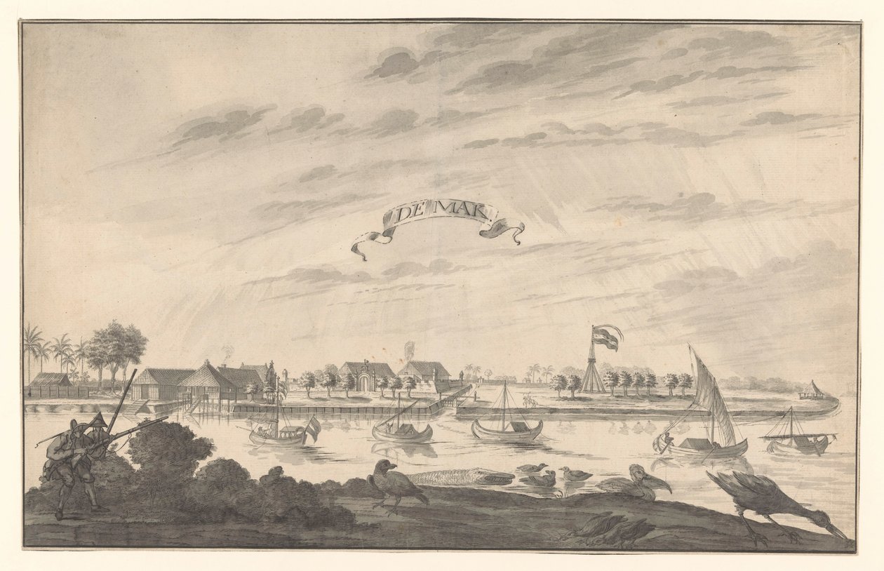 Udsigt over Demak The Mak (titel på objekt) af A. de Nelly (possibly)