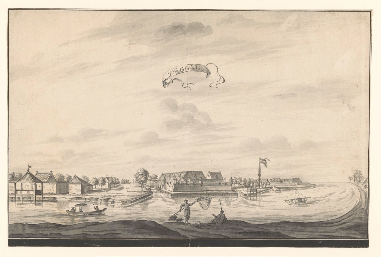 Udsigt over Tegal Taggal (titel på objekt) af A. de Nelly (possibly)