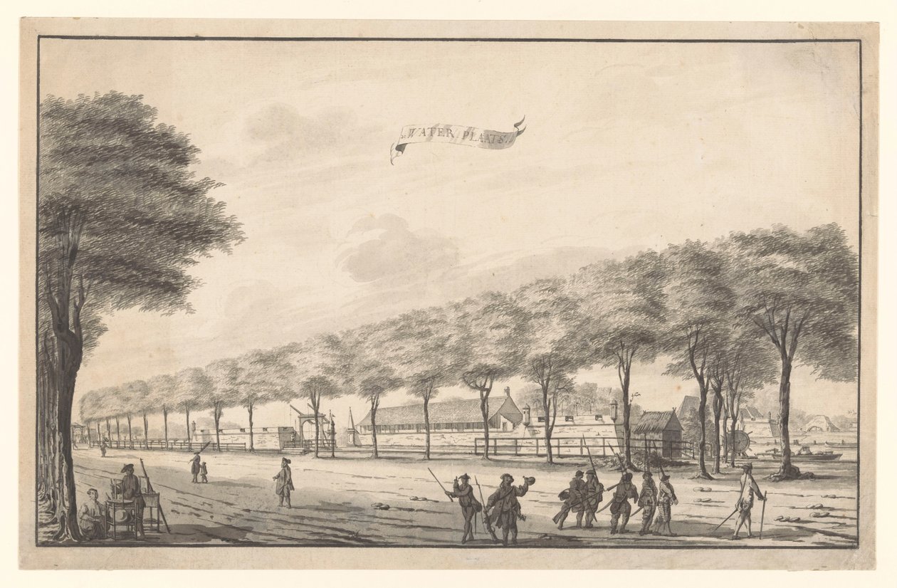 Udsigt over Fort de Waterplaats på Molenvliet i Batavia Vandhul (titel på objekt) af A. de Nelly (possibly)