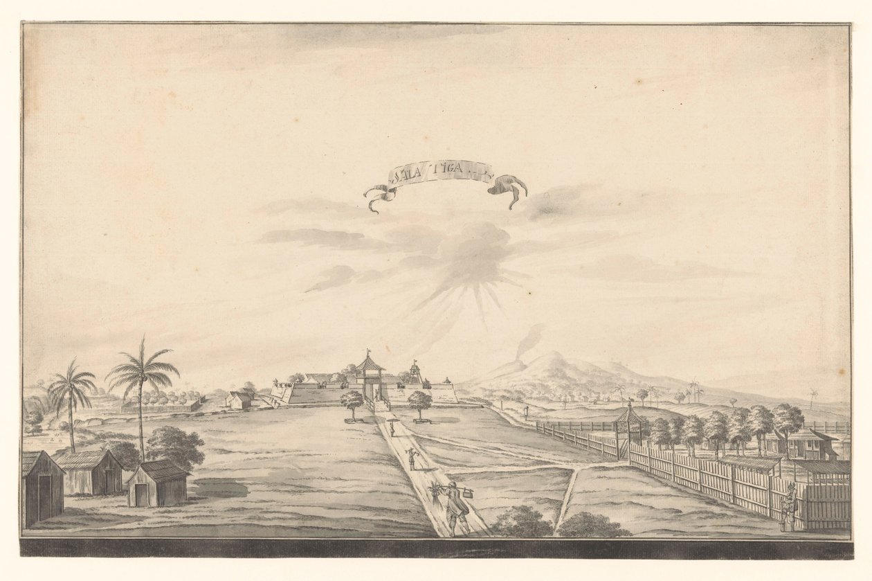 Udsigt over fæstningen Salatiga Salatiga (titel på objekt) af A. de Nelly (possibly)