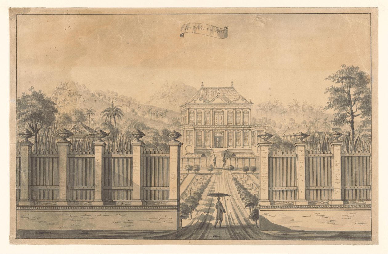 Udsigt over Bonjon-ejendommen eller Vredestein Huijs von Patty (titel på objekt) af A. de Nelly (possibly)