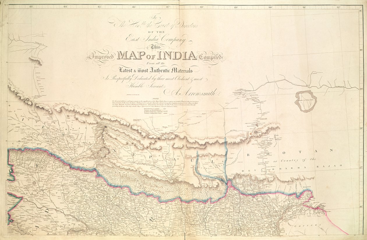 Kort over Indien, 1822 af Aaron Arrowsmith