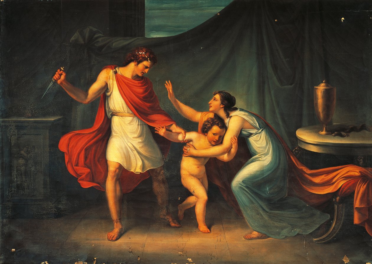 Pyrrhus truer lille Astyanax på livet af Abbondio Bagutti