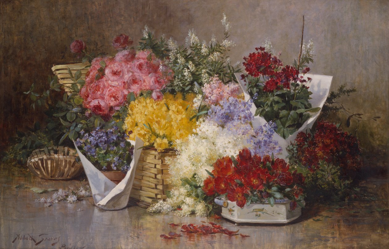 Blomsterstilleben (olie på lærred) af Abbott Fuller Graves