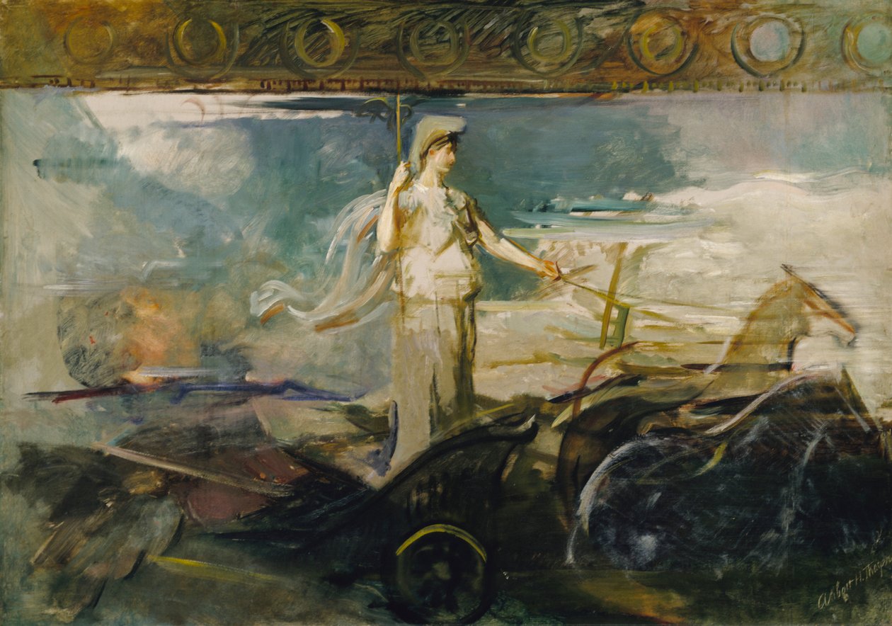 Minerva i en vogn, ca. 1894. af Abbott Handerson Thayer