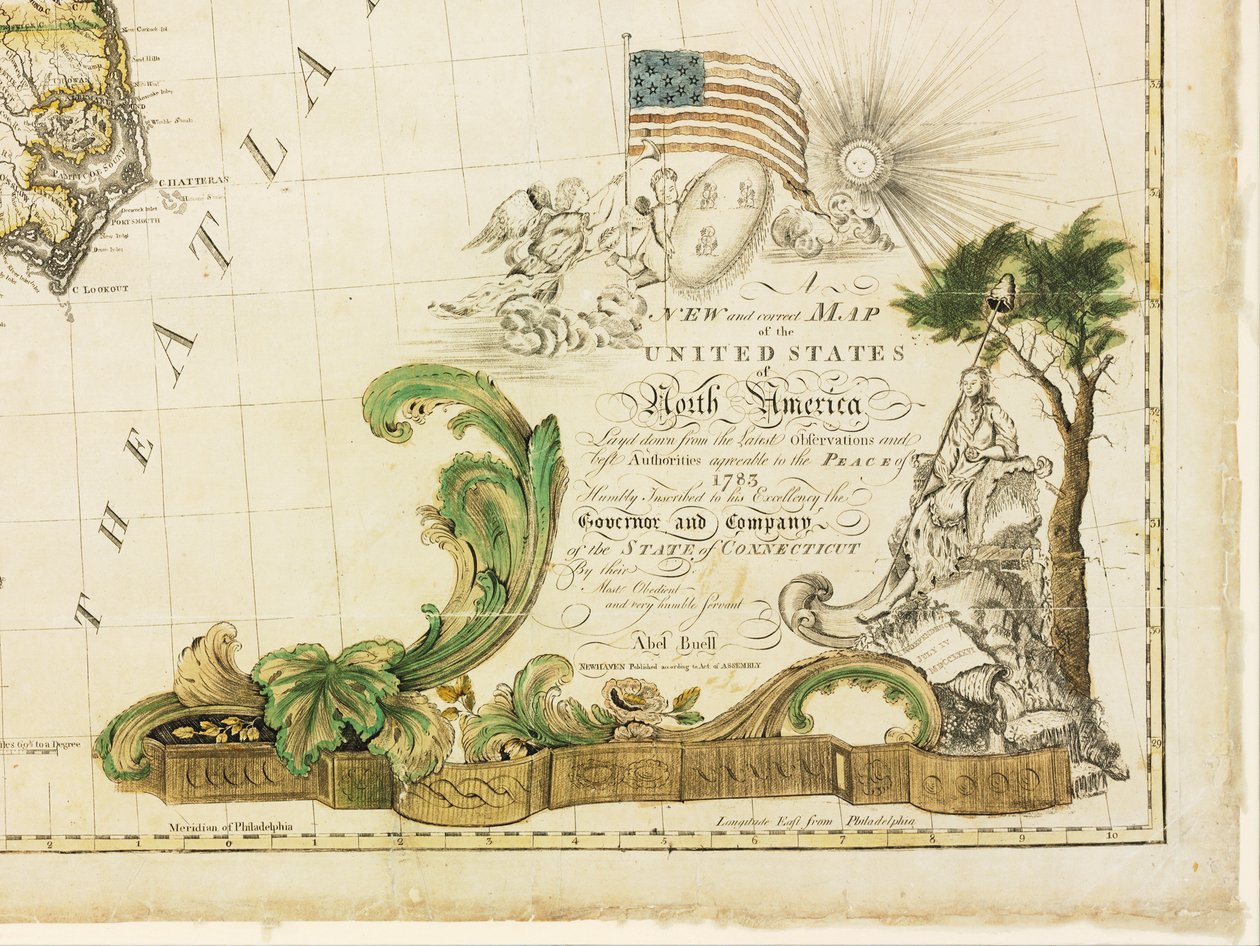 Amerikas første nationale kort, 1784 af Abel Buell