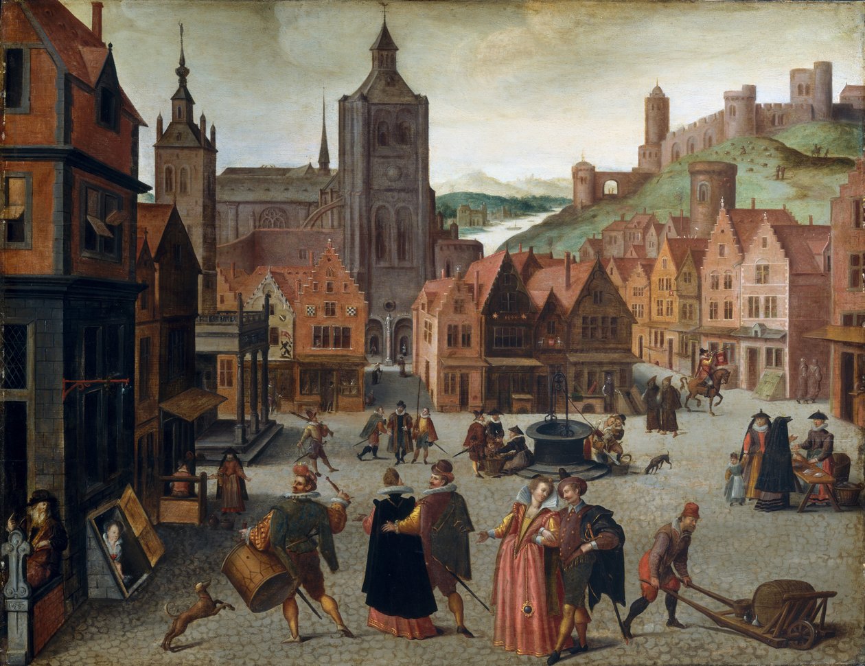 Markedspladsen i Bergen op Zoom, sandsynligvis 1590 og 1597. af Abel Grimmer