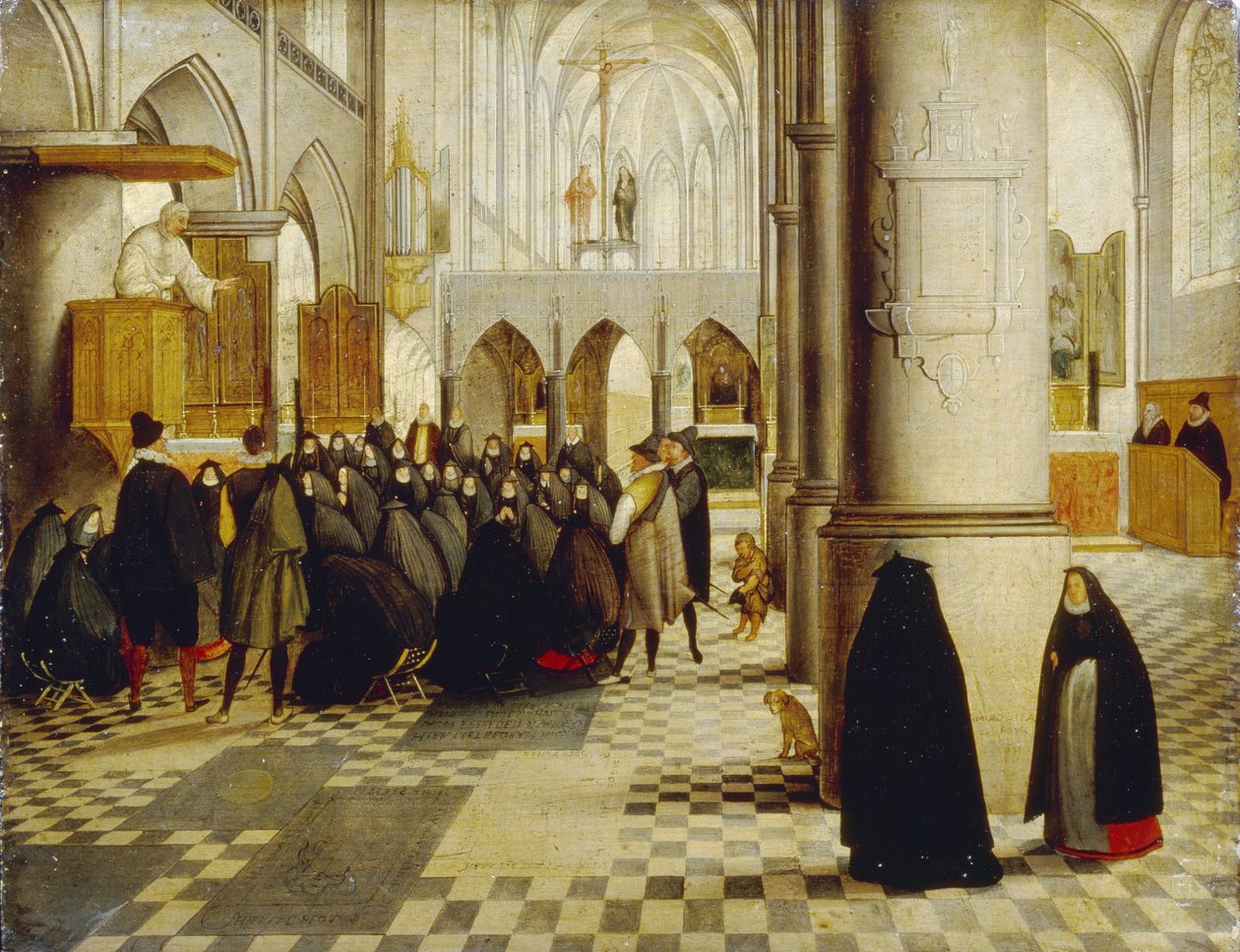 Gudstjeneste. Maleri af Abel Grimmer (1570-1619), olie på træ af Abel Grimmer or Grimer